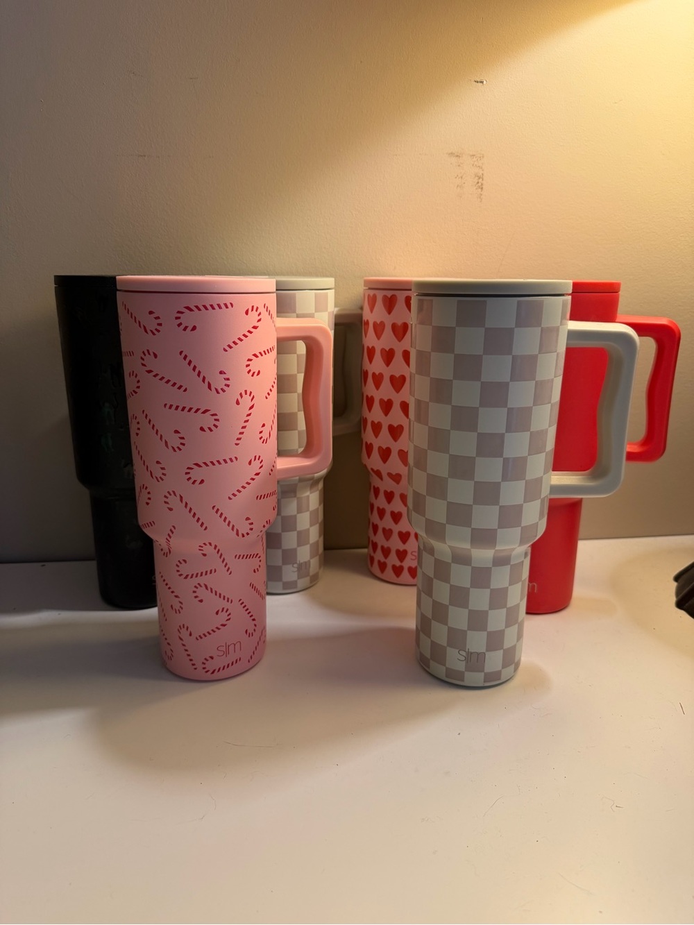 6 Simple Modern tumblers 40 oz treks candy cane, red, checker, heart, black cat